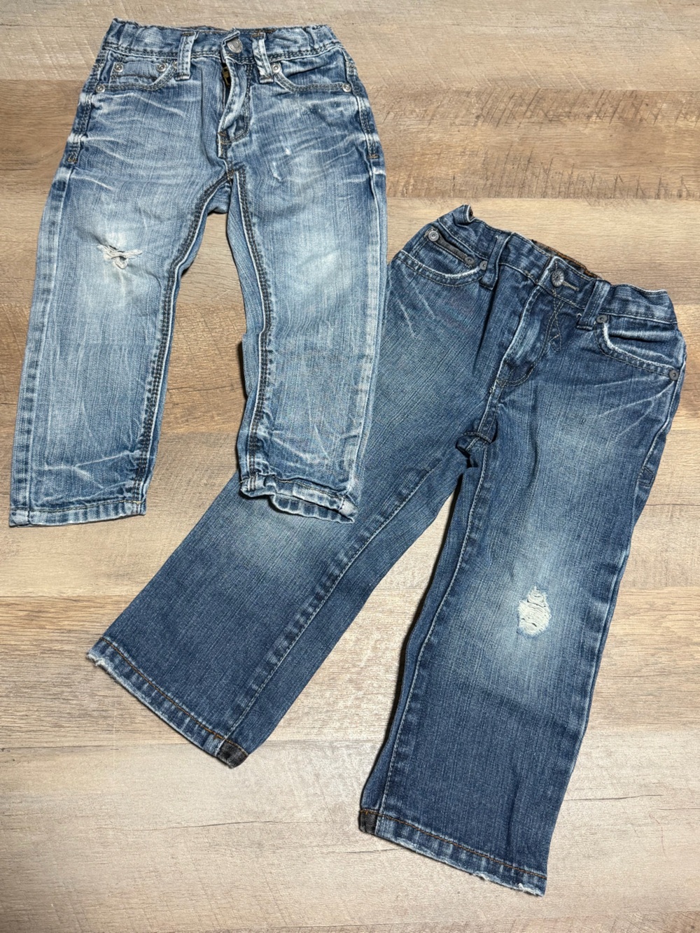 Boys Jeans (Buffalo + Guess) Lot of 2 Size 2T Adjustable Waist Distressed Denim